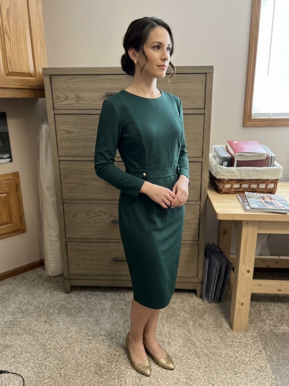 London Times Emerald Green Long Sleeve Sheath Dress